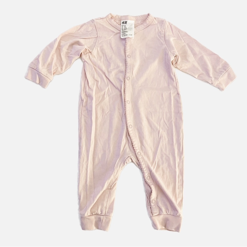 H&M Baby Pink Long Sleeve Button Front Jumpsuit - 4-6 Months